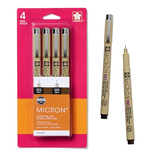 SAKURA Pigma 50047 Micron Blister Card Ink Pen Set, Black/Sepia, 003/005 Black/Sepia 4CT - style: Fine Tip