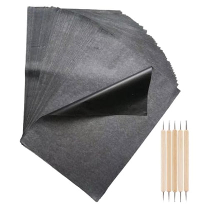 SEWCHICS 55pcs Black Carbon Graphite Transfer Paper with Dual Tip Stylus Pens for Stable Tracing on Canvas, Wood, Paper, and Artistic Surfaces, for Creative Projects