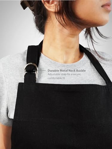 100% Cotton Kitchen Apron with 2 Pockets – Adjustable Chef Apron for Cooking Baking BBQ – Unisex Apron - color: Jet Black, size: Standard