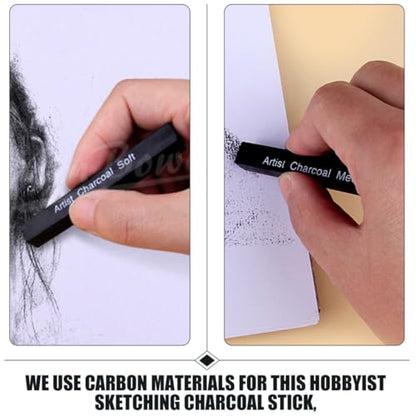 DOITOOL 6pcs Soft and Medium Hard Compressed Charcoal Sticks for Sketching and Shading, Carbon Drawing Rods for Artists and Art Students, Square Drawing Media for Painting and Hobby Use