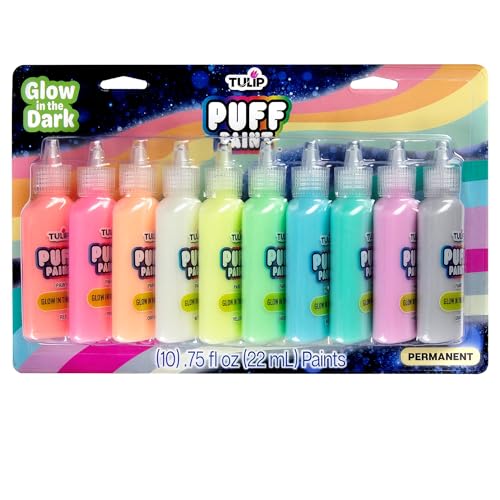 Tulip Puff Paint Glow in the Dark Colors 10-pack, Multi-Surface, Premium Quality, Nontoxic & Waterproof Craft Paint, Permanent on Fabric, 10-pack - color: Glow
