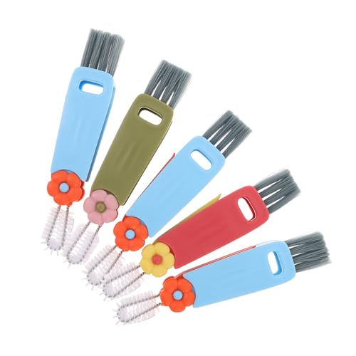 5pcs Water Bottle Lid Cleaner Brush Set with Flower Design, Bendable Mini Cup Lid Gap Scrubber for Kitchen and Home Crevice Cleaning