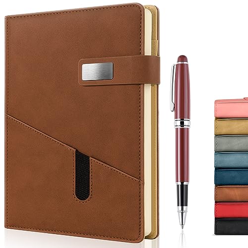 A5 Lined Leather Journal with Pen, 240 Pages Refillable Hardcover Notebook with Pocket and Magnetic Buckle, 80gsm Thick Daily Diary for Men and Women, Great Gift for Business School Travel Personal - - color: Brown, size: A5 Lined Paper