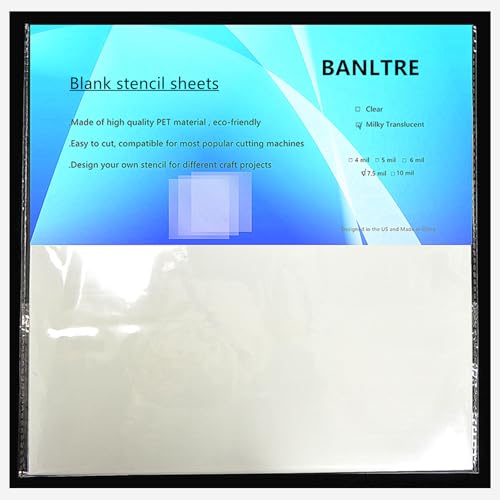 BANLTRE 12 Sheets 7.5 mil Mylar Sheet 12 x 12 inch Milky Translucent PET Blank Stencil Making Sheet for Cutting Machines, Cut Tool Template Material (7.5 mil) - size: 7.5 mil