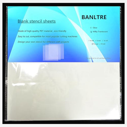 BANLTRE 12 Sheets 7.5 mil Mylar Sheet 12 x 12 inch Milky Translucent PET Blank Stencil Making Sheet for Cutting Machines, Cut Tool Template Material (7.5 mil) - size: 7.5 mil