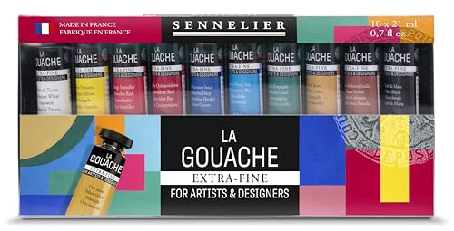 SENNELIER Extra Fine Gouache and Sets - Set of 10, Assorted, 21 ml Tubes