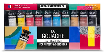 SENNELIER Extra Fine Gouache and Sets - Set of 10, Assorted, 21 ml Tubes