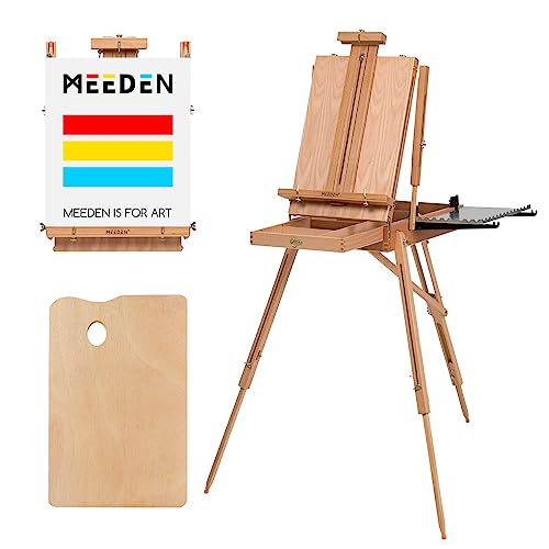 MEEDEN French Easel, Large Sketchbox Easel - Foldable Portable Beechwood Field Art Easel with Drawer, Palette & Metal Tray for Professionals, Artists & Hobbyists Painting on the Go, Hold Canvas to 34"