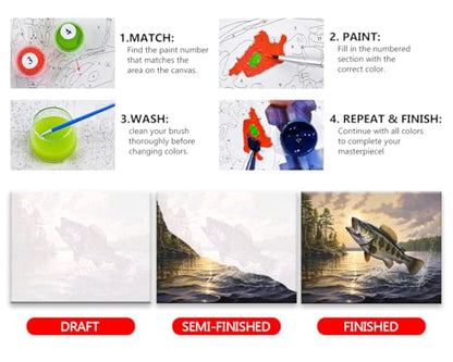 TUMOVO Paint by Numbers Kit for Adults Largemouth Bass Paint by Numbers for Adults Fish Jumping Out of Water Painting Adult Paint by Number Kits on Canvas Oil Painting Art Crafts 16x20 in - color: Artwork-05