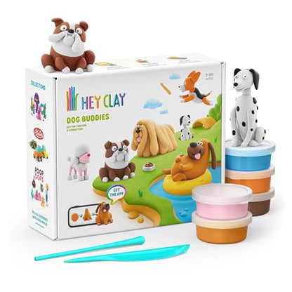 Hey Clay 15 Cans Set - Colourful Modelling Kids Air-Dry Clay 15 Cans with Sculpting Tools and Fun Interactive Instructions for Children Age 3+ (Dog Buddies) - style: Dog Buddies