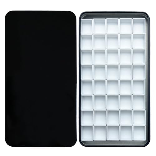 FCLUB Watercolor Tin Palette with 40 Empty Half Pans and Magnetic Squares | Empty Paint Tin, 40Pcs White Plastic 2ml Pans, 3m Magnetic Squares, DIY Travel Kit, Custom Watercolor Palettes for Travel - color: Black, size: Pack of 40 Half Pans