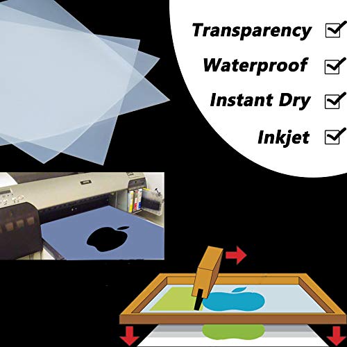 11"x17" 100 Sheets Screen Printing Film Waterproof Inkjet Transparent Film for Water-based Pigment and Dye Printers