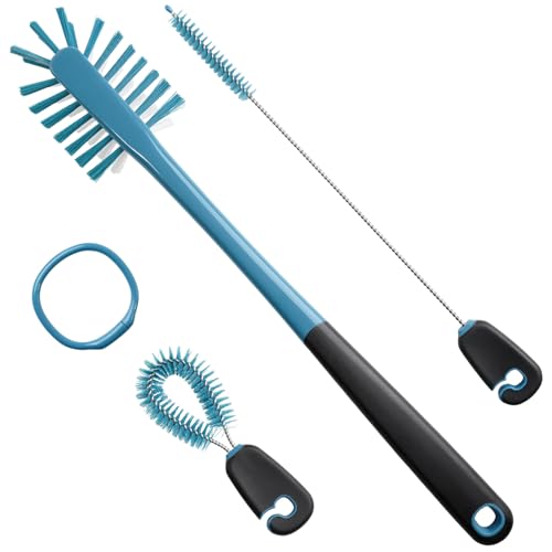 MOSOLAN 3-in-1 Water Bottle Cleaning Brush Set - Long Handle Scrubbing Brush for Tumbler, Straw, Baby Bottles, Drinking Glasses, Smokey Blue - color: Smokey Blue