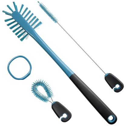 MOSOLAN 3-in-1 Water Bottle Cleaning Brush Set - Long Handle Scrubbing Brush for Tumbler, Straw, Baby Bottles, Drinking Glasses, Smokey Blue - color: Smokey Blue