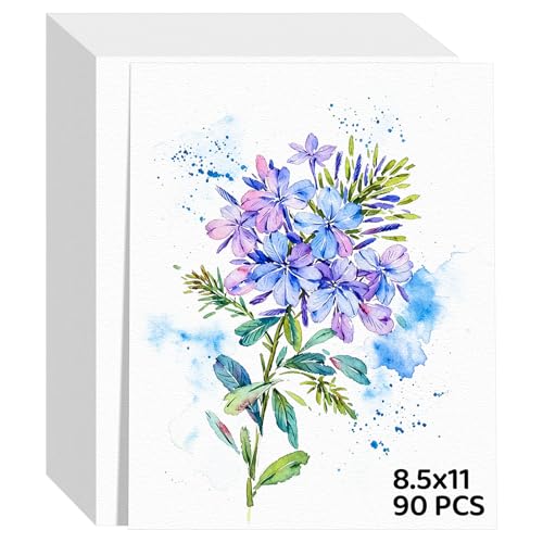 90 Sheets Watercolor Paper 8.5x11, 110lb/230gsm Cold Press Watercolor Paper Bulk, Cotton Water Color Paper, White Drawing Paper for Sketching, Acrylic, Gouache, Watercolor Supplies for Kids Adults - size: 8.5x11 Inch-90 Sheets