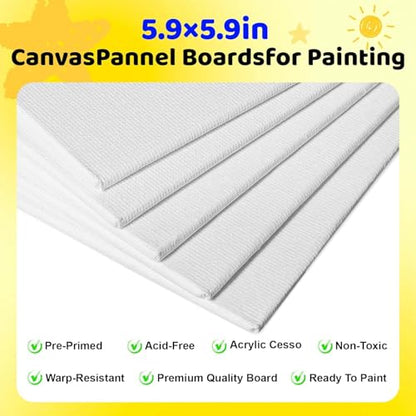 10 Set Mini Acrylic Paint Set, Mini Canvas Painting Kit, Small Canvas with Easel, Acrylic Paints,Brush, Minis Easel with Canvases for Kids Adults Classroom Birthday Painting Party (5.9 x 5.9Inch) - color: 6 x 6Inch