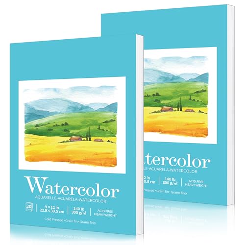 Sadoup 9x12 Watercolor Pad,Quality No-Bleed Art Paper for Painting(2 Pack) | Premium 140lb(300gsm) cold-pressed watercolor paper, 20 sheets/pad, easy-tear pages, portable for outdoor art and travel - size: 2PCS