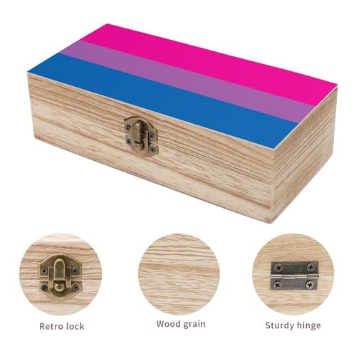 Bisexual Pride Flag Jewelry Box Wooden Rustic Multi-Purpose Organizer with Front Clasp for Jewelry, Crafts, Accessories & Small Items - color: style-3
