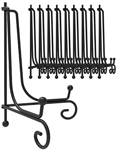 Iron Display Stand 10 Packs, 10 Inches Plate Picture Photo Stand for Display, Black Foldable Easel Holder for Photo Frame, Artwork, Collection, Decorative Plate, Book, Office
