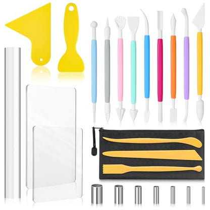 Amrules Clay Tools Kit, 25 PCS Polymer Pottery Tools Set for Beginner, Adults, Pottery Craft, Carving, Drawing, Molding, Modeling, Trimming, Shaping - color: Circlecutter-25Pcs
