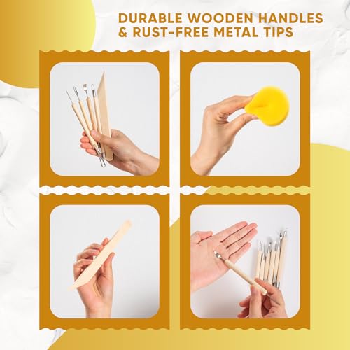 30 Pcs Clay Tools & Pottery Tools Kit, Professional Polymer Clay Sculpting Tools for Air Dry Clay, Ceramics Tools and Modeling Tools, Includes Wire Cutter, Ribbon Tool, Potter’s Rib & Clay Carving Set - size: Pack of 30