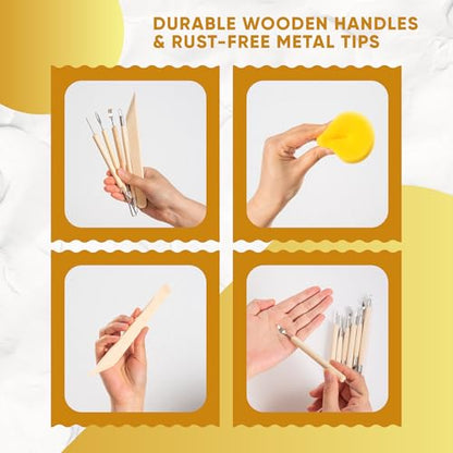 30 Pcs Clay Tools & Pottery Tools Kit, Professional Polymer Clay Sculpting Tools for Air Dry Clay, Ceramics Tools and Modeling Tools, Includes Wire Cutter, Ribbon Tool, Potter’s Rib & Clay Carving Set - size: Pack of 30