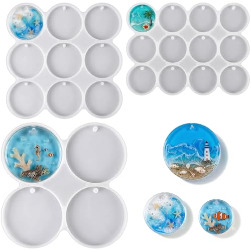 3 Pcs Circle Silicone Molds, 25 Cavity Round Resin Molds, Drilled Circle Molds for DIY Earrings, Keychains, Pendants, Pet Tags - color: Circle