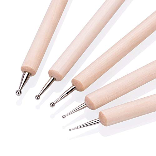 COMIART 5-Piece Dual-Ended Ball Stylus Tool Set - Wooden Handle with Stainless Steel Tips for Clay Sculpting, Embossing, Nail Art, Mandala Rock Painting & Pattern Tracing