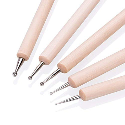 COMIART 5-Piece Dual-Ended Ball Stylus Tool Set - Wooden Handle with Stainless Steel Tips for Clay Sculpting, Embossing, Nail Art, Mandala Rock Painting & Pattern Tracing