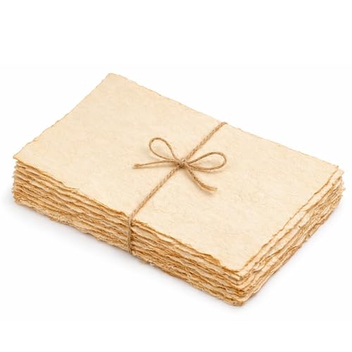 Handmade Watercolor Paper 8 x 6 Inch – 50 Sheets, 150 GSM Cotton Deckle Edge – Vintage Textured Mixed Media Art Paper for Invitations, Calligraphy, Journaling & Painting - size: 8 X 6 inche