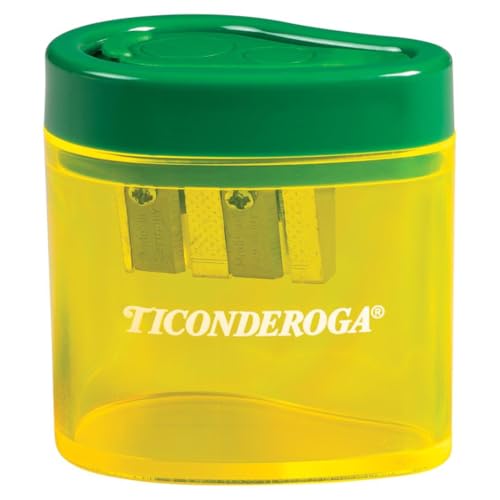 Ticonderoga Two-Hole Manual Pencil Sharpener for Standard and Beginner Pencils, Yellow/Green, 2" x 2" x 1.25", German-Engineered, 6 Count - style: 2-Hole, 6-Pack