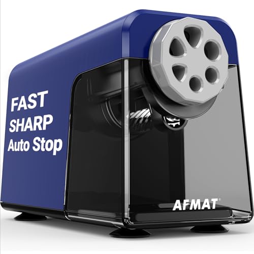 AFMAT Electric Pencil Sharpener Heavy Duty, 6 Holes, Auto Stop Pencil Sharpener for Artists, Classroom Electric Sharpener for 6-11mm Colored Pencils, 7000 Sharpenings, Fast Sharpen, Save Pencils PSX1 - color: Blue