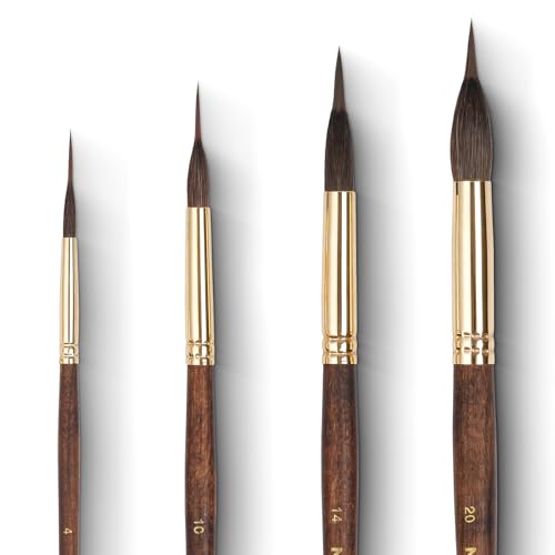 Nicpro 4 PCS Watercolor Brushes Professional, Extended Needle Point Brush Set, Sable Watercolor Brushes with Synthetic Extra Long Tip for Fine Detailing - Watercolor Acrylic Gouache Inks Painting - size: 4 PCS