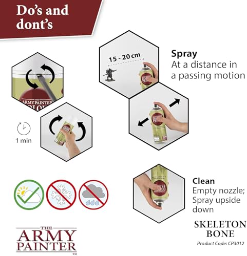 The Army Painter Colour Primer Skeleton Bone, 400 mL Acrylic Spray Primer, Spray Paint Basecoat for Miniature Priming, Tabletop Roleplaying, Boardgames, and Wargames Miniature Modelling - color: Skeleton Bone