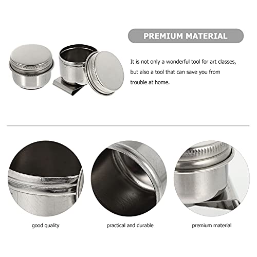 Wakauto Oil Pots Oil Paint Stainless Steel Container 2 Pcs Stainless Steel Painting Cup No Leakage Can Clip on Artist Paint Brush Washer Art with Lid Container - size: 4.5X4.2X3.5CM