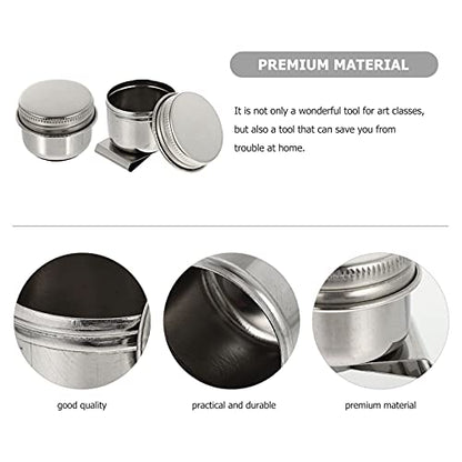 Wakauto Oil Pots Oil Paint Stainless Steel Container 2 Pcs Stainless Steel Painting Cup No Leakage Can Clip on Artist Paint Brush Washer Art with Lid Container - size: 4.5X4.2X3.5CM