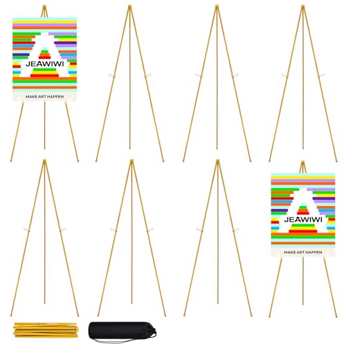 JEAWIWI 8PCS Golden Easel Stand for Wedding Sign Stand, 66 Inch Adjustable Metal Easels for Display, Portable Folding Easel for Wedding, Display Show, Arts, Poster with Portable Bags - color: Gold, size: 8 PCS