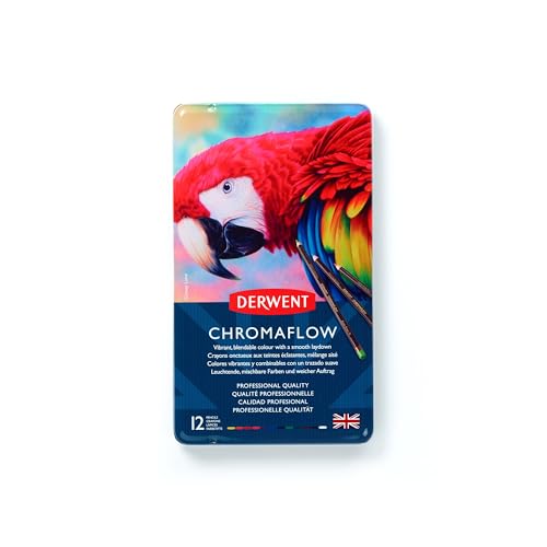 Derwent Chromaflow Colored Pencils Tin, Set of 12, Great for Holiday Gifts, 4mm Wide Core, Multicolor, Smooth Texture, Art Supplies for Drawing, Blending, Sketching, Professional Quality (2305856) - size: 12 Count (Pack of 1)