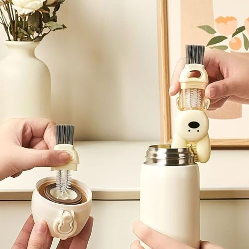 3PCS Cup Lid Cleaning Brush, 3 in 1 Cup Lid Gap Cleaning Brush Set, Bottle Cleaning Brush for Tight Spaces Multifunctional Portable Cup Lid Cleaner Home Kitchen Cleaning Tools (Rabbit) - color: Rabbit