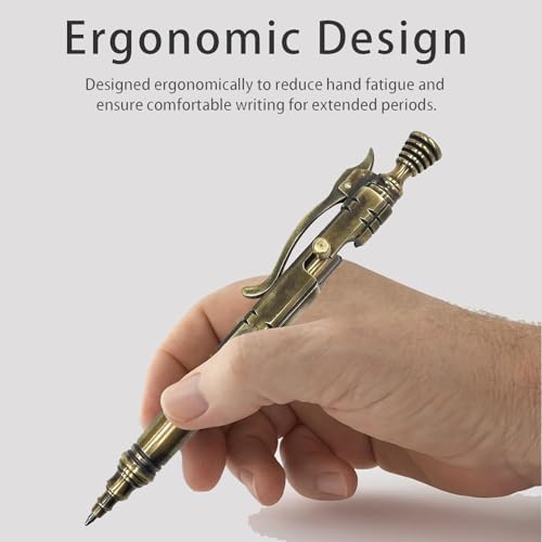 Vintage Bolt Action Pen: Heavy-Duty EDC Brass Ballpoint Pen with Retractable Mechanism and Pocket Clip - Refillable, Designed for Smooth Writing - style: Vintage bolt pen