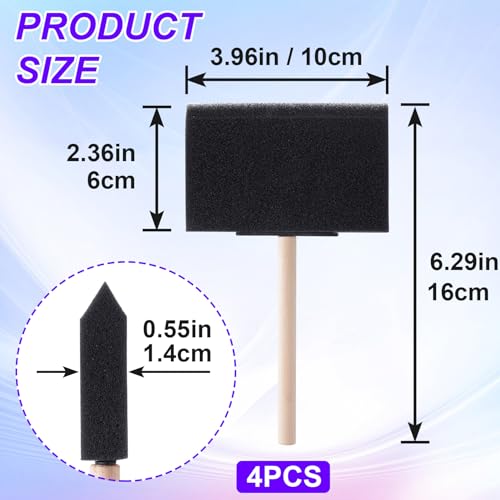 HINZIC 4 Pcs 4 inch Foam Paint Brushes Black Sponge Brushes Wood Handle Foam Brushes for Painting Varnishes DIY Craft Projects - size: 4 inch
