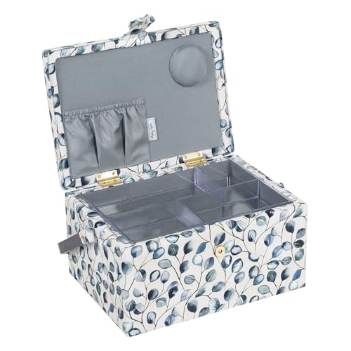 Hobby Gift Medium Sewing Box Organiser, Fabric Covered Storage Box with Handle, Internal Tray, Pin Cushion and Pocket for Sewing, Quilting and Knitting Supplies - color: Botanical