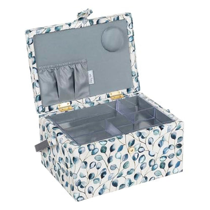 Hobby Gift Medium Sewing Box Organiser, Fabric Covered Storage Box with Handle, Internal Tray, Pin Cushion and Pocket for Sewing, Quilting and Knitting Supplies - color: Botanical