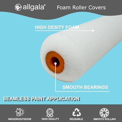 Allgala Foam Paint Roller, 6 Pack 4 inch Shedless High Density Foam Mini Paint Roller Cover for Trim Wall Funiture Doors Cabinets, Cupboards - size: 4" Foam (Pack of 6)