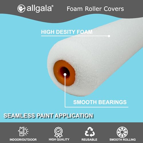 Allgala Foam Paint Roller, 144 Pack 4 inch Shedless High Density Foam Mini Paint Roller Cover for Trim Wall Funiture Doors Cabinets, Cupboards - size: 4" Foam (Pack of 144)