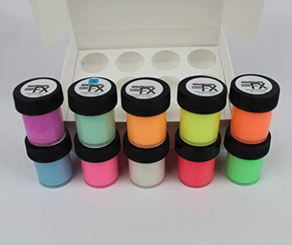 Glow in The Dark Invisible Neutral Visible GID GDV Cosmic Star Paint UV Black Light Reactive Luminous (2oz 10 Color Set)