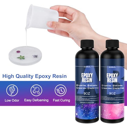 KISREL Epoxy Resin Kit for Beginners, Resin Kit with Molds, 18OZ Epoxy Kit with Dried Flowers, Measuring Cups and Resina Supplies - size: 6 Large Molds