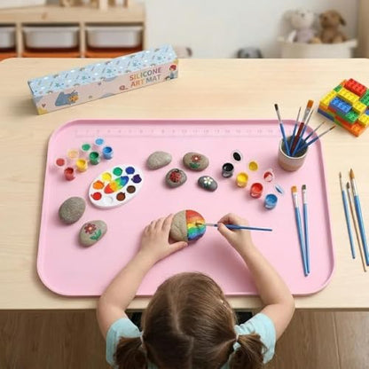 AWOKE 24"x16" Silicone Mats for Crafts with 0.7" High Edges, Large Leak-Proof Art Mat for Playdoh, Resin, Painting, Clay, Slime,Beads, Lego, Puzzle, Non-Stick & Non-Slip Kids Placemats, Pink - color: Pink