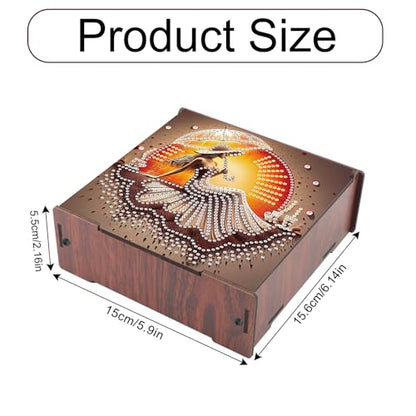 AiYuanzsh DIY Diamond Art Storage Box, Sunset Lady Design Wooden Diamond Painting Case with Flip-Top Lid and 4 Divided Compartments, Desktop Craft, Jewelry and Accessories Supplies Storage Container - color: Sunset Lady