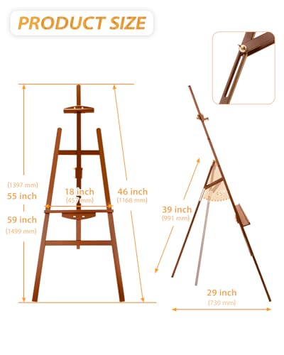 Foldable & Adjustable Art Easel Stand, Pine Wooden Easel Art Easels for Painting Adult Artist Easel Stand for Painting Easle Floor Standing,Large Easel Stand for Display Canvas Wedding,Walunut Easel - style: Walnut